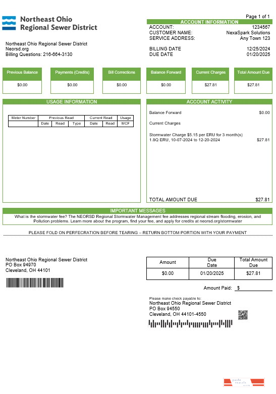 USA Northeast Ohio Regional Sewer District business utility bill Word and PDF template 1 PSD template